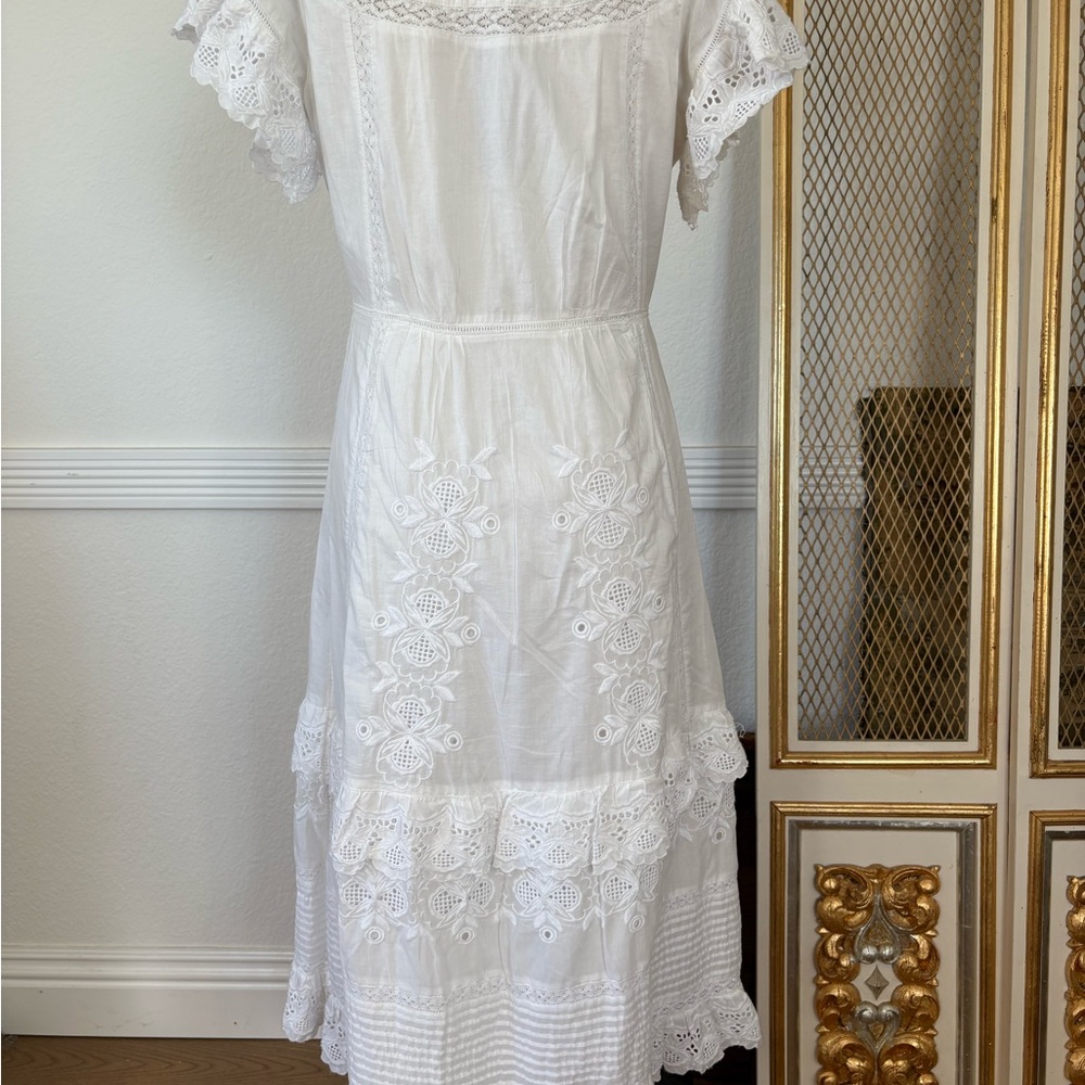 🤍 J.Crew White Eyelet Embroidered Midi Dress – Size 6 - Picture 6 of 9